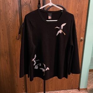 Ann Taylor Black Sweater with Bird Embroidery